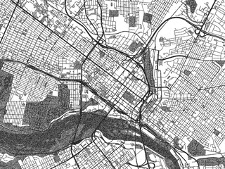 Fototapeta premium Decorative map of Richmond Center, Virginia, in hand-drawn digital style, balancing urban detail with a monochrome look.
