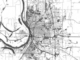Obraz premium Stylized monochrome city map of Saint Joseph, Missouri, created in a hand-drawn digital style with bold lines and shaded textures.