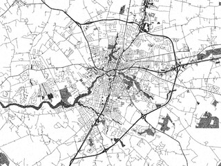 Fototapeta premium Hand-drawn style map illustration of Salisbury, Maryland, in black and white with detailed streets and neighborhoods.