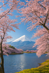 Majestic Mount Fuji Framed by Cherry Blossoms in Springtime Serenity