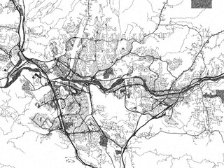 Poster-ready illustration map of Santa Clarita, California, in black and white hand-drawn style.