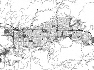 Fototapeta premium Urban map of Simi Valley, California, illustrated in monochrome with a strong grid and shaded elements.