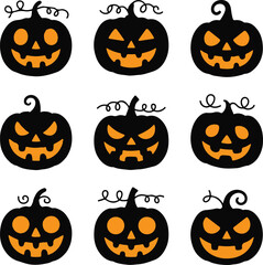 Halloween silhouette  Set of scary pumpkins cut