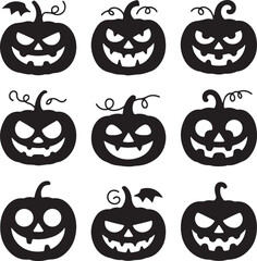 Halloween silhouette  Set of scary pumpkins cut