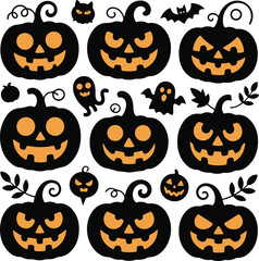 Halloween silhouette  Set of scary pumpkins cut