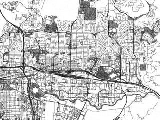 Fototapeta premium Monochrome map illustration of Sparks, Nevada, with hand-drawn style textures highlighting its streets and rivers.