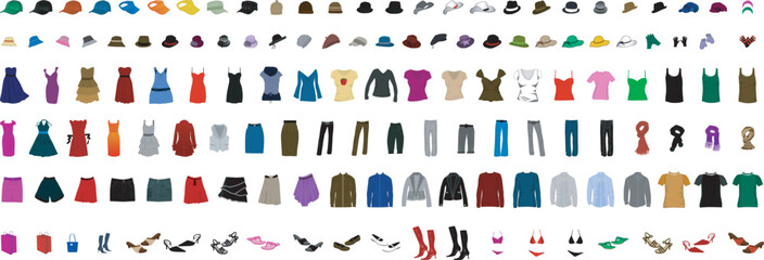 Different clothes elements icons and vector bundle set – versatile designs perfect for fashion projects and creative illustrations.