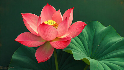 Pink Lotus Flower Blooming with Large Green Leaves in Natural Setting