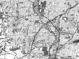 Obraz premium Monochrome map illustration of Tigard, Oregon, with hand-drawn style textures highlighting its streets and rivers.