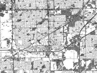 Poster-ready illustration map of Tinley Park, Illinois, in black and white hand-drawn style.