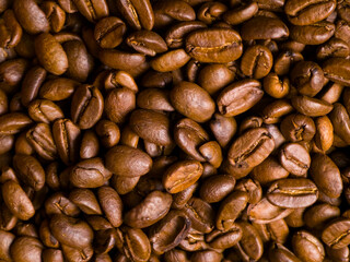 Close up of roasted coffee beans background texture