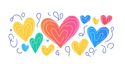 Minimalist one line heart drawing with color shape. Romantic doodle outline symbol of love in simple linear style, isolated on transparent or white background.