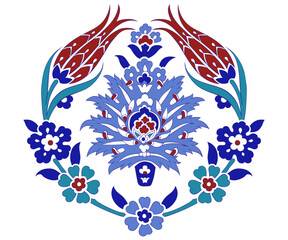 Traditional Turkish Iznik tile pattern with floral and geometric motifs, seamless ornamental background for interior, textile and ceramic design.