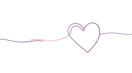 One continuous heart line drawing with color shape, minimalist romantic doodle outline isolated on transparent or white background, ideal for cards and web banners.