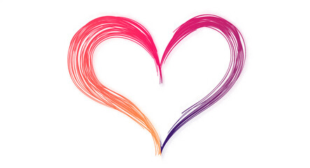 One continuous heart line drawing with color shape, thin contour romantic doodle isolated on transparent or white background, ideal for greeting cards and web banners.