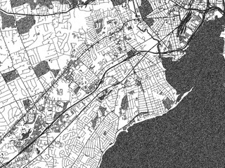 Naklejka premium Hand-drawn style black and white city map illustration of West_Haven, Connecticut, with detailed streets and shaded textures.