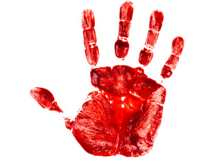 red hand print isolated on white