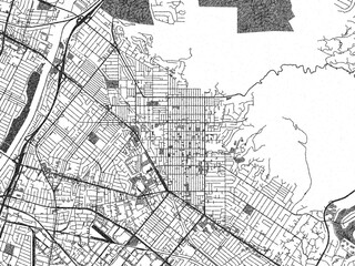 Fototapeta premium Poster-ready illustration map of Whittier, California, in black and white hand-drawn style.