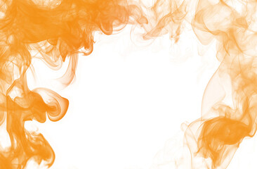 Orange smoke fire frame isolated on transparent or white background, colorful smoke texture overlay, decorative fog effect, perfect for design, graphics, and artistic projects.