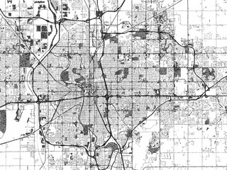 Obraz premium Stylized illustration of Wichita, Kansas, showing its roads and neighborhoods in sketch-like black and white.