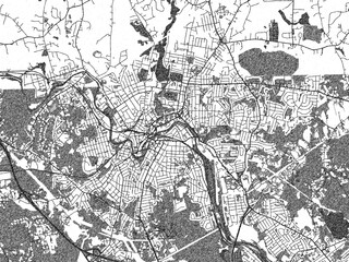 Obraz premium Poster-ready illustration map of Woonsocket Rhode, Island, in black and white hand-drawn style.