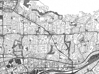 Naklejka premium Hand-drawn style black and white city map of Yorba_Linda, California, showing its urban design in an artistic layout.