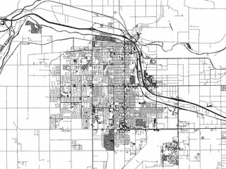 Obraz premium Poster-ready illustration map of Yuma, Arizona, in black and white hand-drawn style.