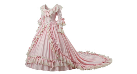Elegant Pink Rococo Dress with Lace and Bows.