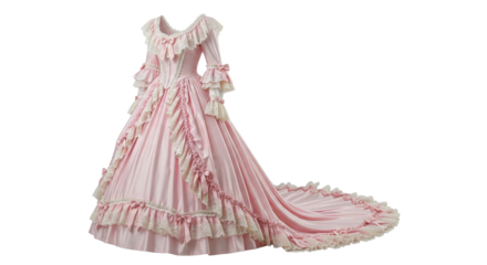 Elegant Pink Rococo Dress with Lace and Bows.