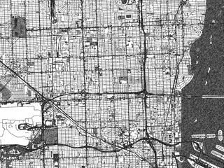 Obraz premium Monochrome map illustration of Allapattah, Florida, with hand-drawn style textures highlighting its streets and rivers.