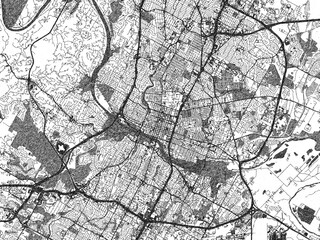 Obraz premium Black and white sketch-style map of Austin, Texas, designed digitally with fine details and bold textures.