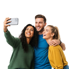 group of people holding a phone and selfie