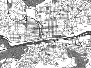 Naklejka premium Black and white city map of Bethlehem, Pennsylvania, illustrated with fine detail and sketch textures.