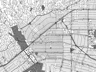 Naklejka premium Hand-drawn style black and white city map illustration of Beverley Hills, California, with detailed streets and shaded textures.