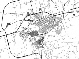 Fototapeta premium Monochrome map illustration of Big Spring, Texas, with hand-drawn style textures highlighting its streets and rivers.