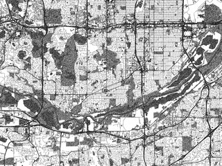 Naklejka premium Hand-drawn style map illustration of Bloomington, Minnesota, in black and white with detailed streets and neighborhoods.