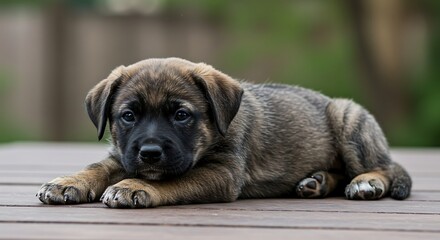 Obraz premium Adorable Puppy Lying on Deck.