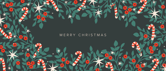 Floral Christmas background with berries