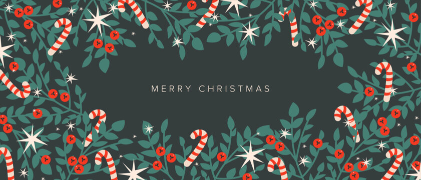 Floral Christmas background with berries