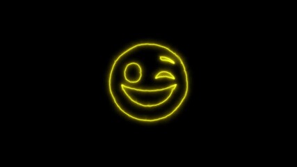 Glowing neon nerd face,angry devil,heart,cheerful ,sad,angry,hot face with tongue,engaging,wink,grinning,and smiley emoji face on black background.Neon glowing emoji sign. - Powered by Adobe