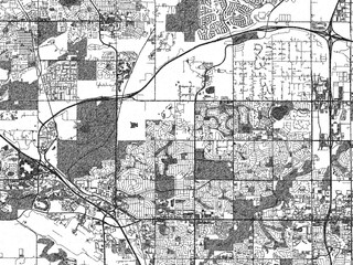 Fototapeta premium Stylized illustration of Broomfield, Colorado, showing its roads and neighborhoods in sketch-like black and white.