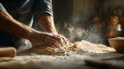 Baking bread dough recipe homemade artisan baker kneading flour hands kitchen culinary preparation skill