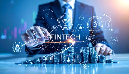 Businessman interacting with fintech concepts