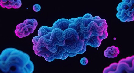 Obraz premium Abstract 3D Render of Floating, Wavy, Bioluminescent Forms in Space