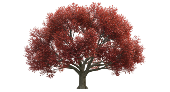 Majestic Tree with Vibrant Red Autumn Foliage.