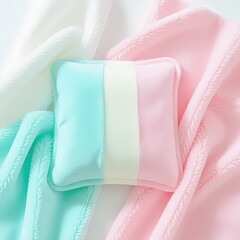 Close-up of a reusable hot/cold gel pack with fabric cover, isolated on white background, highlighting texture and design for therapy and recovery.