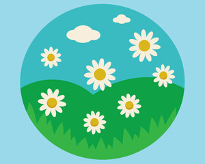 Circle Meadow with Daisies Vector Illustration

