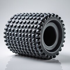 Close-up of a textured foam roller, centered and isolated on a white background, highlighting surface detail for physiotherapy and fitness use.
