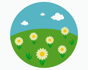 Circle Meadow with Daisies Vector Illustration
