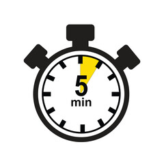 5 Minutes Timer Icon, Modern Flat Design. Clock, Stopwatch, Chronometer Showing ten Minutes Label. Cooking time, Countdown Indication